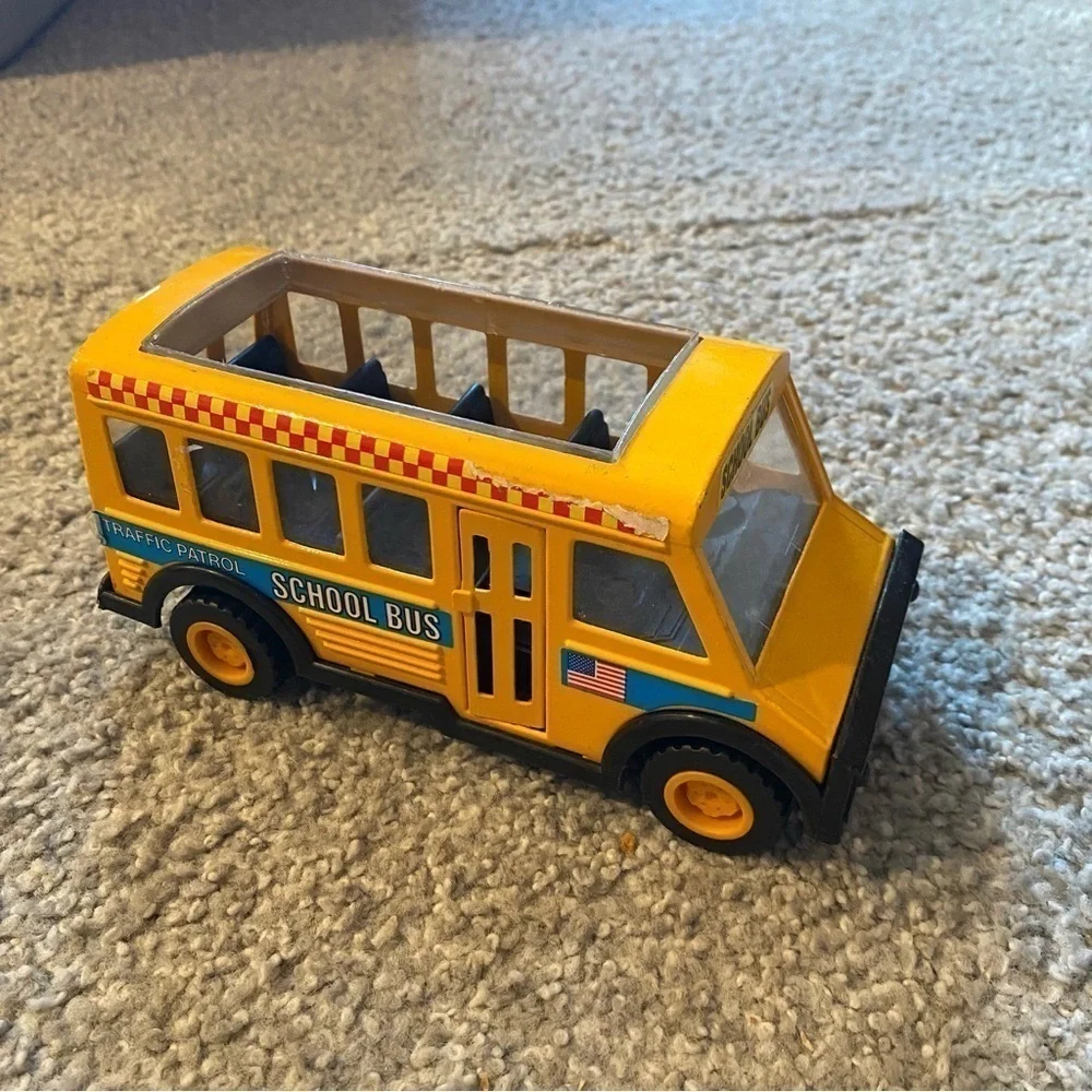 Vintage School Bus Metal Kids Toy Yellow